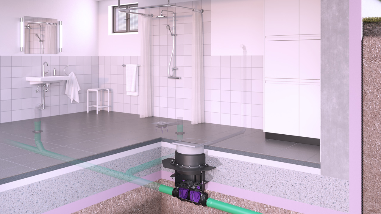 Als er zich in de kelder een extra douche of wastafel voor gasten bevindt, past de Staufix SWA dankzij de betegelbare afdekking naadloos in het interieur.