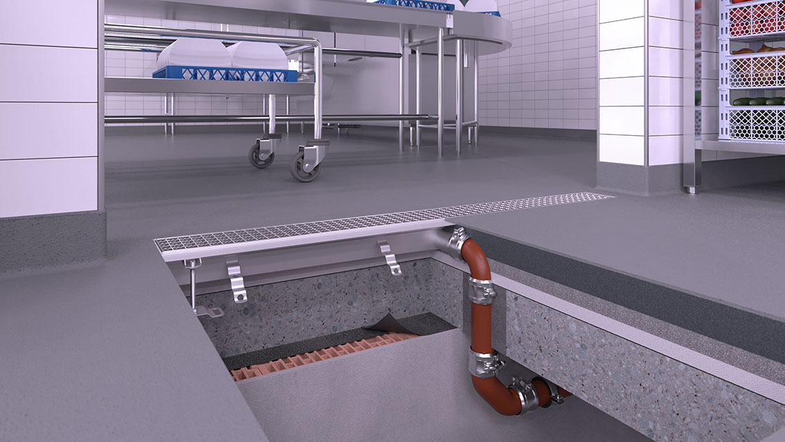 Deur- en renovatiegoot met horizontale afvoer