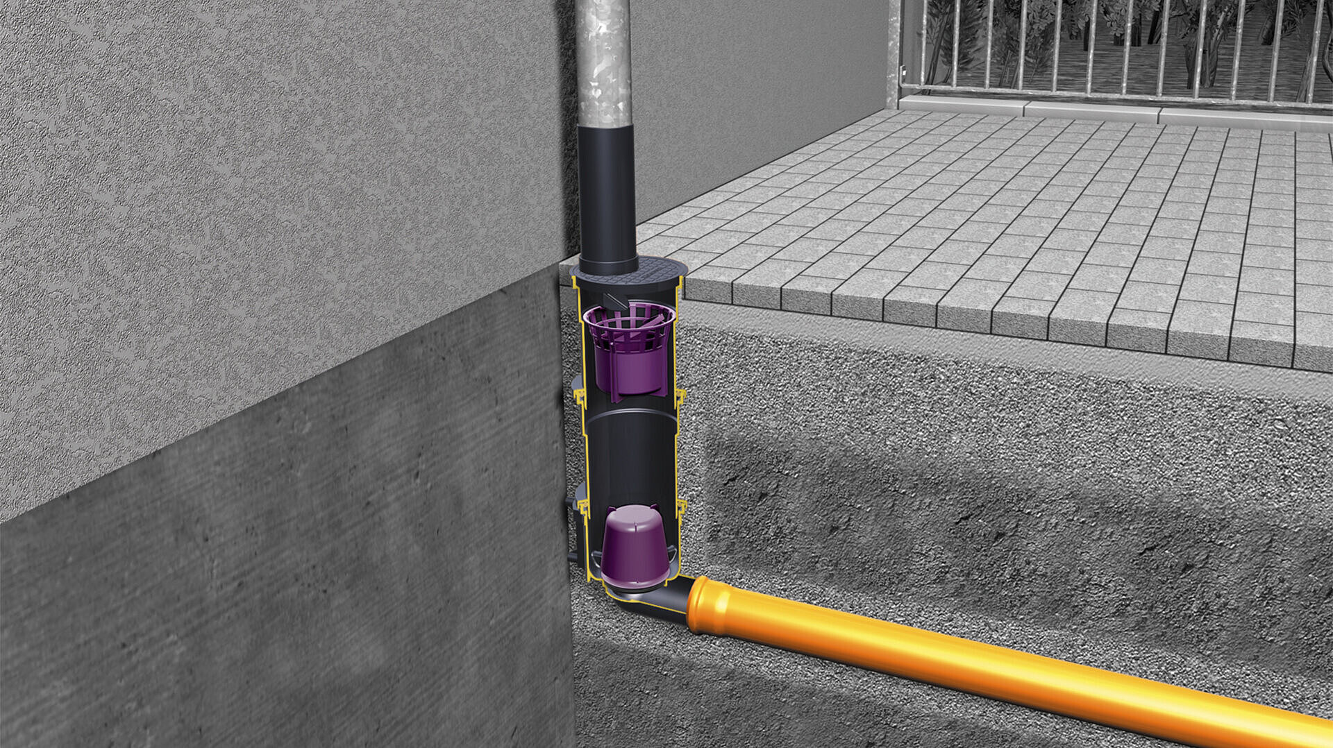 Regenafvoer met stankslot Regenafvoer met stankslot