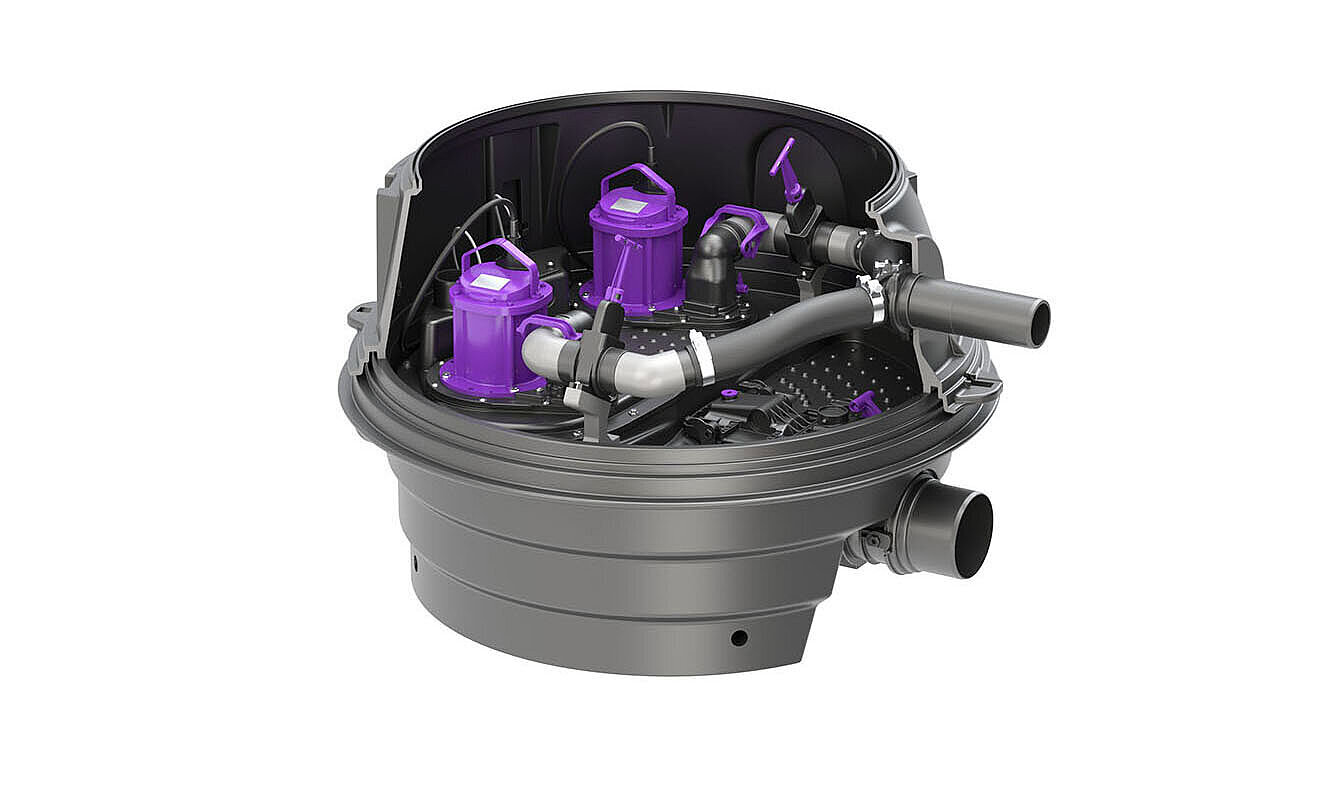 Hybride opvoerinstallatie Ecolift XL, voor een minimale inbouwdiepte, droge opstelling Hybride opvoerinstallatie Ecolift XL, voor een minimale inbouwdiepte, droge opstelling