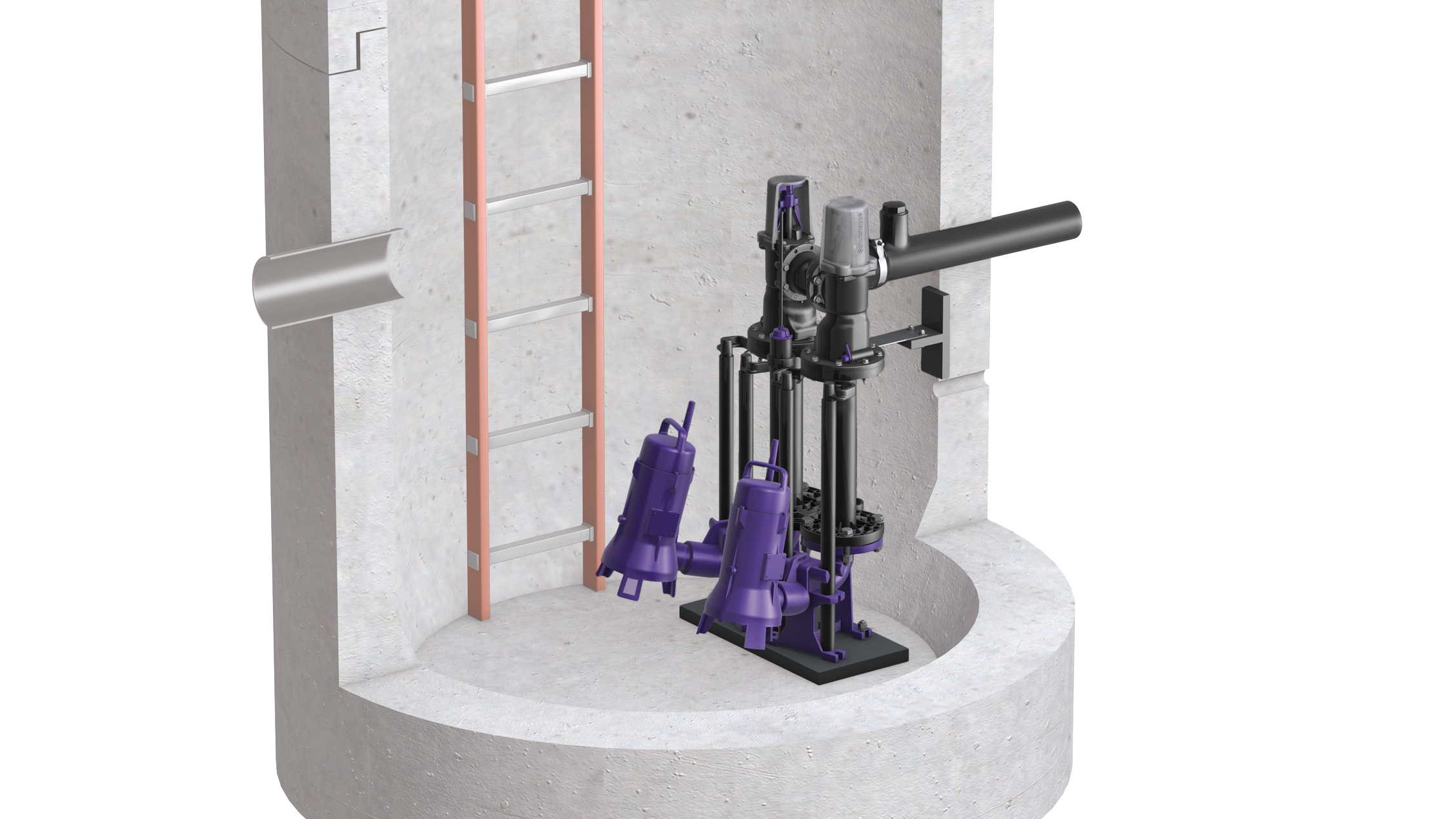 Dompelpompen in een schacht. Dompelpompen in een schacht.