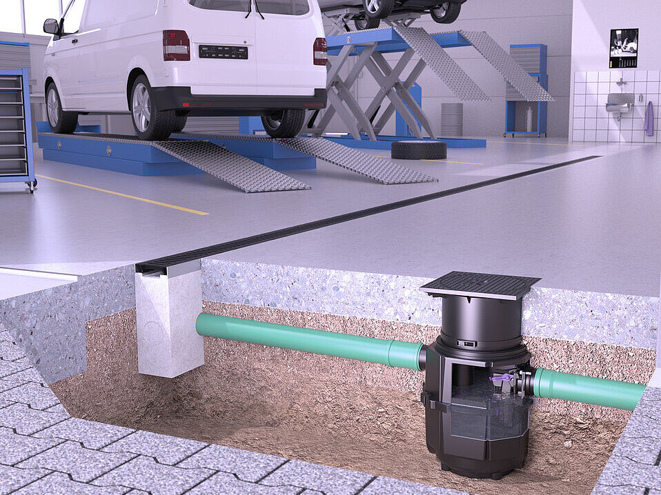 Olie-afscheider in een garage Olie-afscheider in een garage