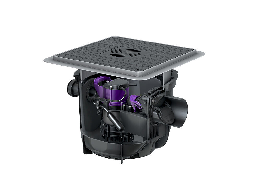 Kelderafvoer Pumpfix S Underfloor voor vloerinbouw, met zwarte afdekking Kelderafvoer Pumpfix S Underfloor voor vloerinbouw, met zwarte afdekking