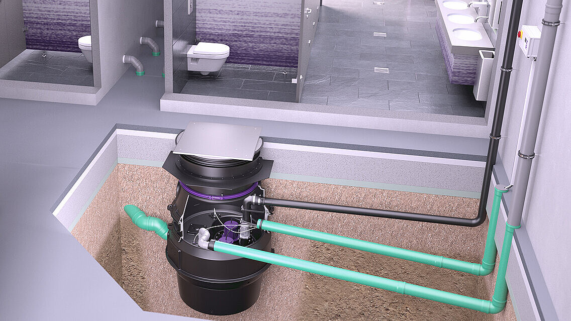 De Aquapump XL is bijzonder geschikt voor grote toiletruimten met meerdere toiletten in commerciële panden, zoals hotels, kantoren en winkelcentra.