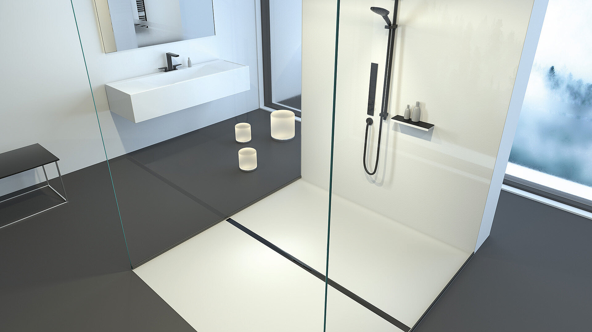 Inbouwvoorbeeld van de douchegoot Linearis Infinity Inbouwvoorbeeld van de douchegoot Linearis Infinity