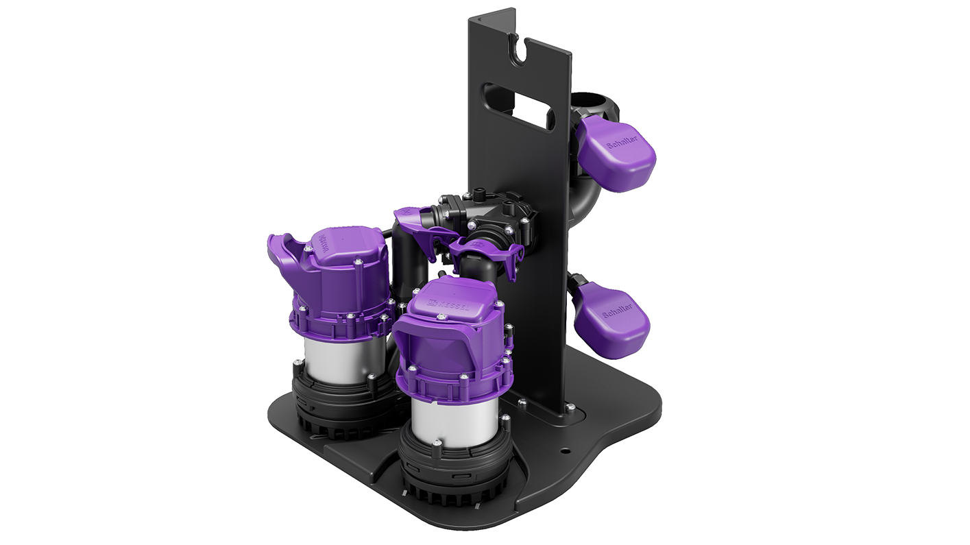 Pompeninbouwset Retrofit S Duo GTF 500 voor een natte opstelling in verzamelreservoir op locatie Pompeninbouwset Retrofit S Duo GTF 500 voor een natte opstelling in verzamelreservoir op locatie