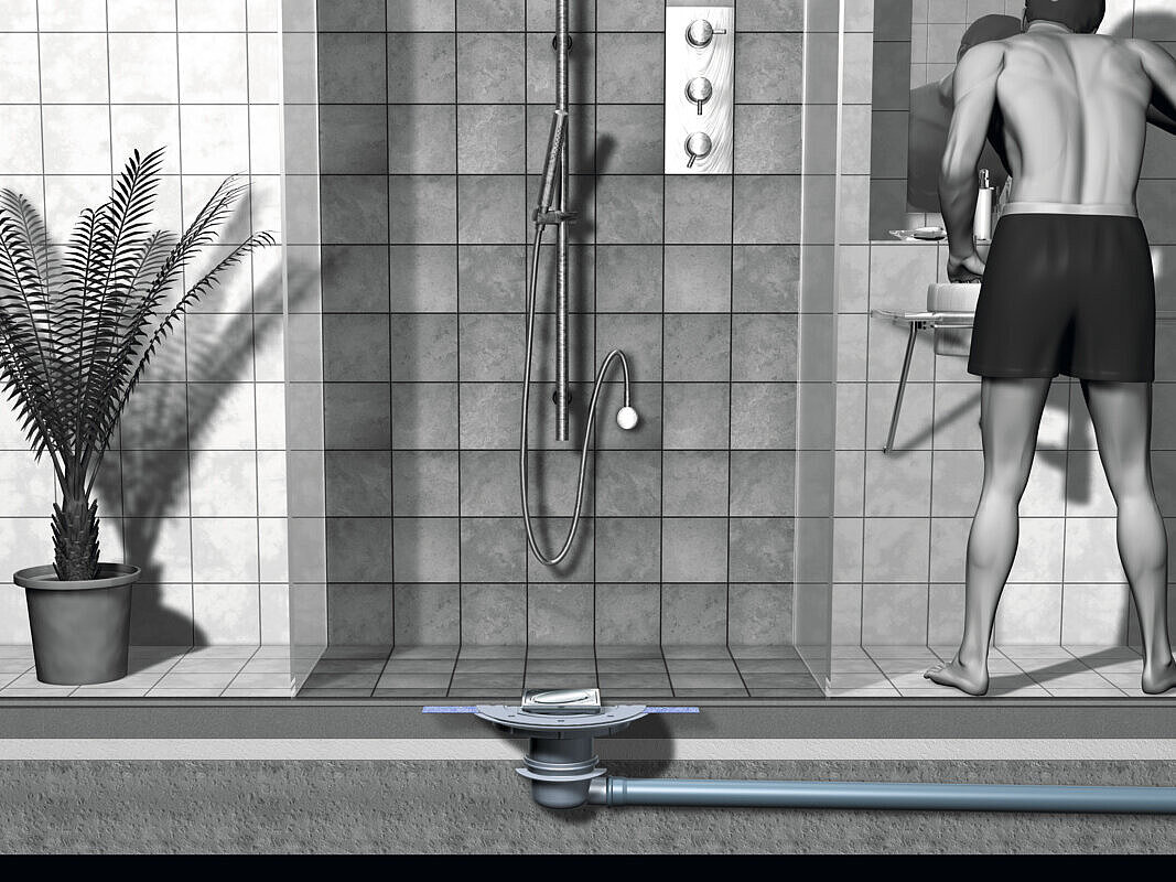 Inbouwvoorbeeld van de badafvoer Classic Inbouwvoorbeeld van de badafvoer Classic