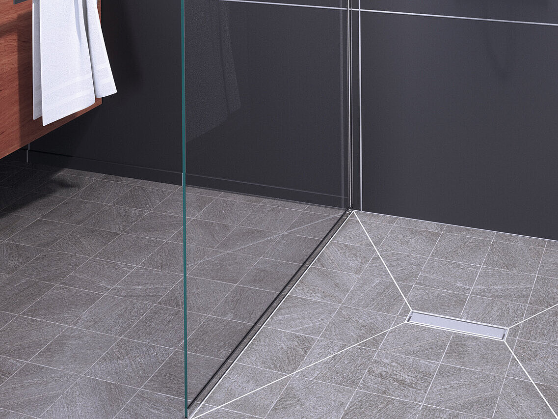 Inbouwvoorbeeld van de douchegoot Linearis Compact, lengte van 300 mm Inbouwvoorbeeld van de douchegoot Linearis Compact, lengte van 300 mm