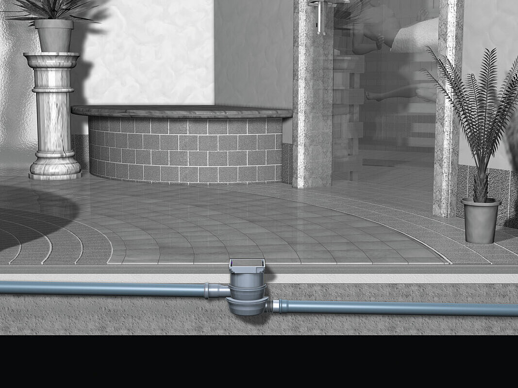 Inbouwvoorbeeld van de badafvoer Giro Inbouwvoorbeeld van de badafvoer Giro