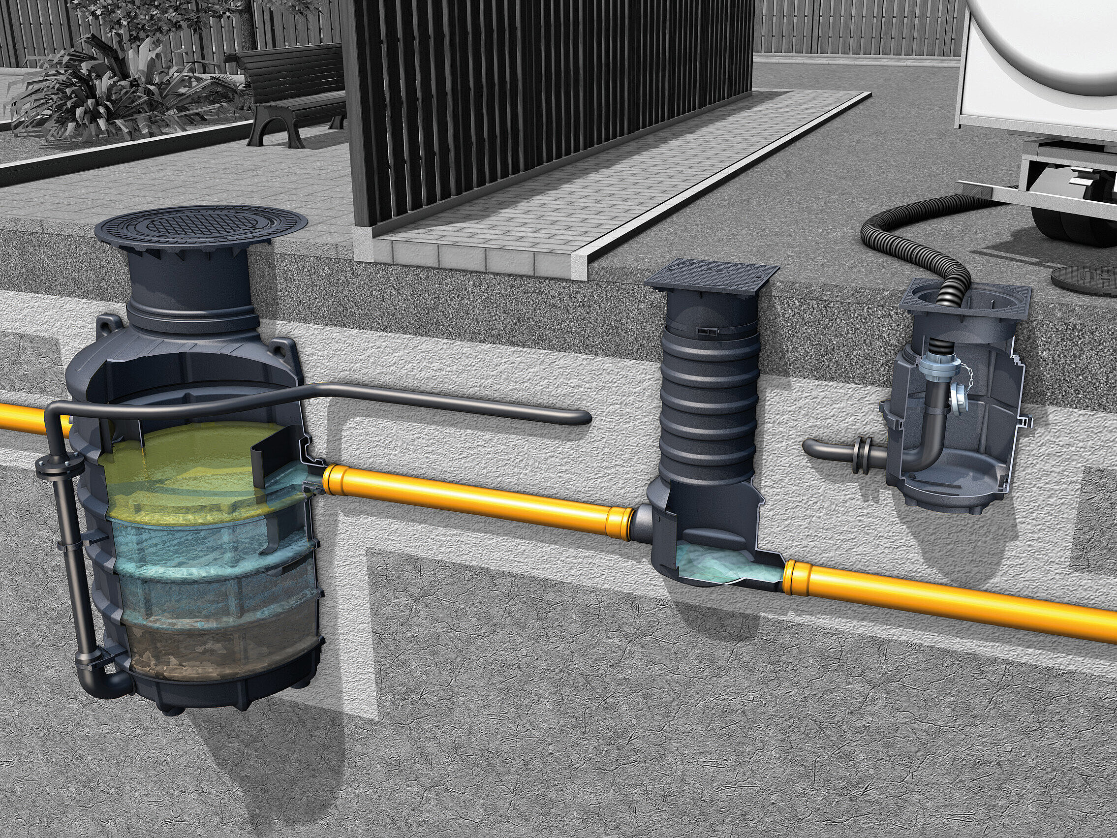 Installation diagram of EasyClean ground Direct grease separator